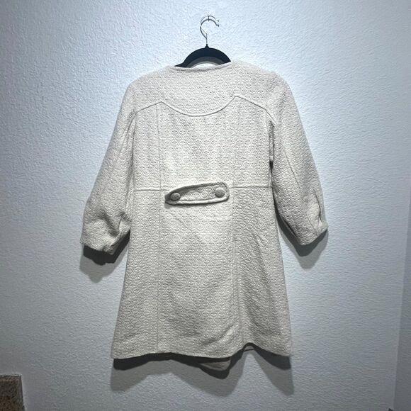 Vintage Pou Dou Dou Trench Coat Womens Large Beige Textured Printed Bow Shoulder - Picture 9 of 12